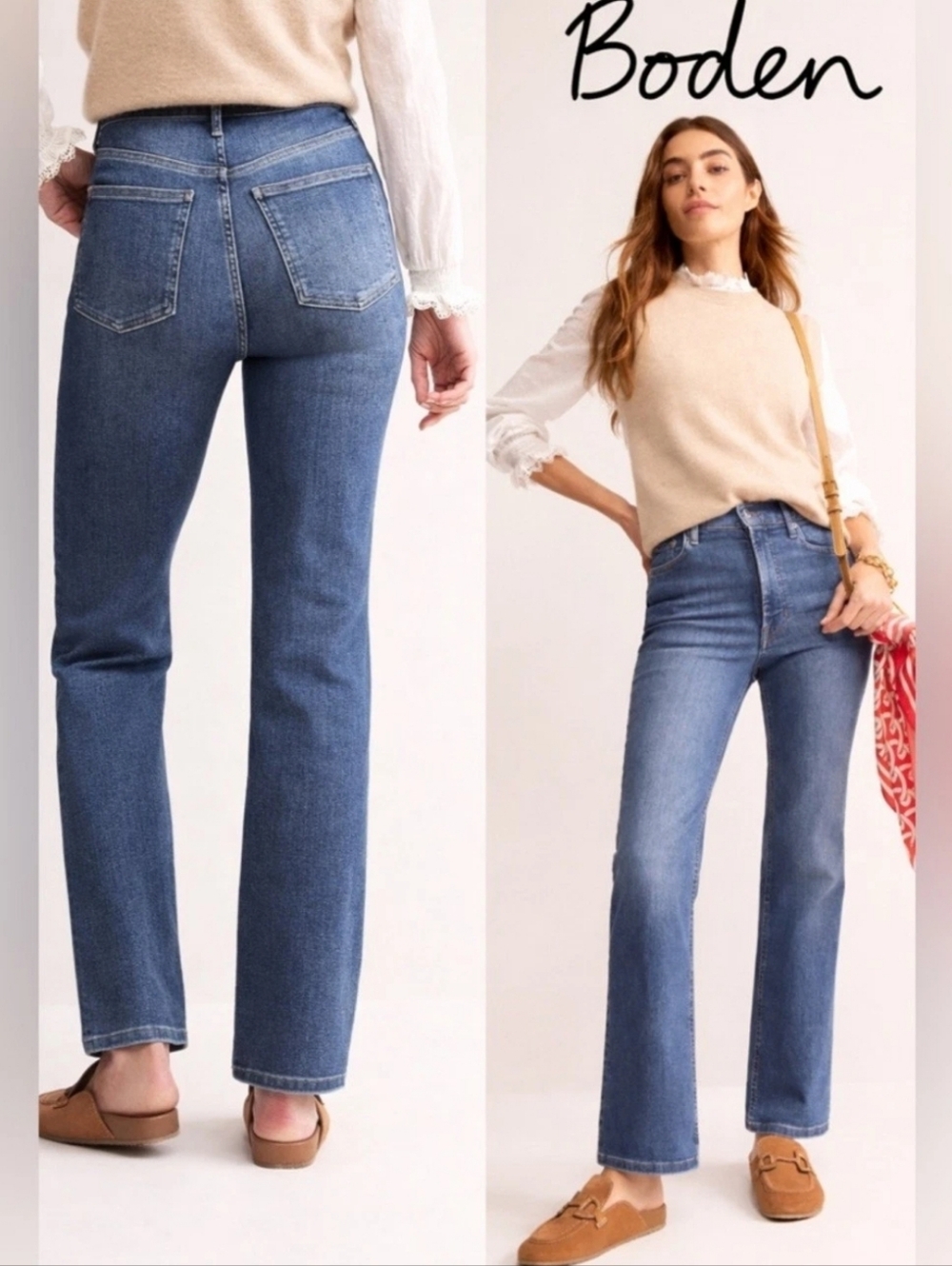 Boden High Rise True Straight Denim Jeans Womens Measures 30 x 29.5